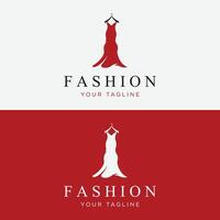 kvinnors Kläder logotyp design med galge, lyx kläder. logotyp för företag, boutique, mode affär, modell, handla och skönhet. vektor