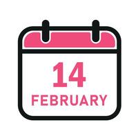 kalender ikon 14 februari valentines dag med svart översikt ClipArt vektor illustration