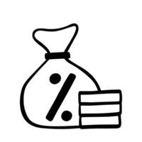 Prozentsatz Geld Tasche Linie Symbol Hand gezeichnet Gekritzel Vektor Illustration