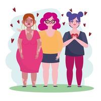 Gruppenfrauen verschiedene Zeichentrickfigur Selbstliebe vektor