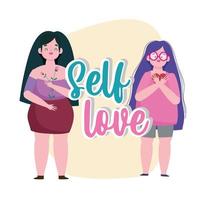 Plus Size Frauen verschiedene Porträt Cartoon Charakter Selbstliebe vektor