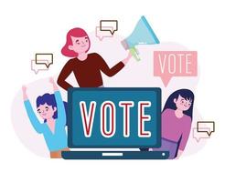unga kvinnor reklam rösta online val vit bakgrund vektor