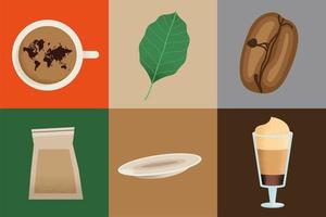 Kaffee trinken sechs Symbole vektor