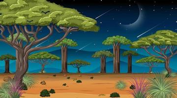 afrikanische Savannenwaldlandschaftsszene bei Nacht vektor
