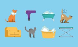 åtta tvätta husdjur ikoner vektor