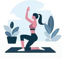 kvinna håller på med övning och yoga vektor