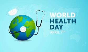 värld hälsa dag april 07:e med klot stetoskop och mask illustration vektor