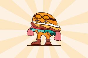 Burger Maskottchen im retro Stil, perfekt zum t Hemd Design und schnell Essen Logo vektor