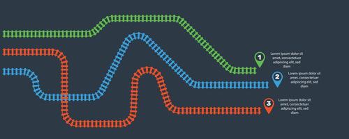 Eisenbahn Spuren, Eisenbahn einfach Symbol, Schiene Spur Richtung, Zug Spuren bunt Vektor Illustrationen. Infografik Elemente, einfach Illustration auf ein schwarz Hintergrund.