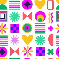 kindisch retro geometrisch nahtlos Muster. modern abstrakt lebendig Elemente. 90er, j2k, Bauhaus ästhetisch. Brutalist Banner, Hintergrund, Verpackung Papier. vektor