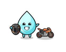 süßer Wassertropfen-Cartoon als Motorradrennfahrer vektor
