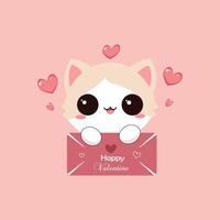 süß Katze mit Brief glücklich Valentinstag Tag süß Katze und Liebe gestalten Vektor Illustration