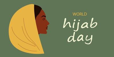 värld hijab dag, hölls på 1 februari. en muslim kvinna i en hijab. vektor illustration av en flicka i en huvudduk.