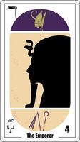 egyptisk tarot kort siffra fyra, kallad de kejsare. tutankhamun profil silhuett. vektor