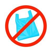 vektor illustration av plast väska med röd cirkel markant förbud isolerat på vit bakgrund. förorening problem begrepp. säga Nej till plast påsar. inte använda sig av plast påsar.