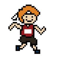 süß Pixel Karikatur 8 Bit Charakter Mann Lauf oder Laufen Lebensstil Vektor zum Dekoration Leben Stil 8 bisschen männlich Junge Marathon- mit Lätzchen Übung Vektor.