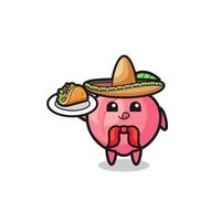persika mexikansk kock maskot håller en taco vektor