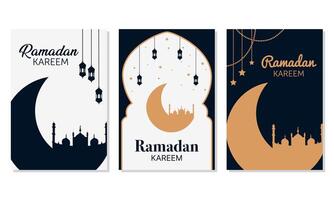 ramadan kareem kort uppsättning med ramadan symboler. de upprätt uppsättning är bra för social media inlägg, kort, och broschyrer. vektor