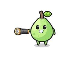 Guaven-Maskottchen mit Taschenlampe vektor