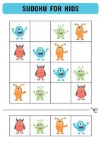 sudoku för barn med monster. barn aktivitet ark .roligt sudoku pussel med söt monster illustration. barn pedagogisk aktivitet arbetsblad. vektor