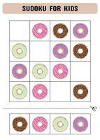 Sudoku zum Kinder mit Donuts. lehrreich Spiel zum Kinder. Kinder Aktivität Blatt. vektor