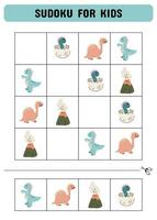 Sudoku zum Kinder mit süß Dinosaurier. ein Logik Spiel zum Vorschulkinder. druckbar Blatt. Vektor Illustration