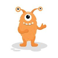 süß Orange Monster- mit drei Augen im eben Stil isoliert auf Weiß Hintergrund. Vektor Illustration