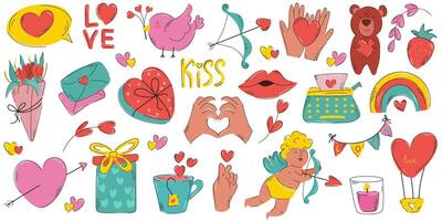 süß einstellen von Elemente zum Valentinstag Tag. wenig Stil. romantisch Vektor Illustration zum Postkarten, Websites, drucken.