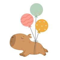 komisch glücklich Capybara mit Luftballons vektor