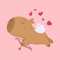 süß Amor Capybara Charakter mit ein Bogen und Flügel vektor