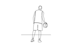 kontinuierlich einer Linie Zeichnung Korb Ball Konzept. Gekritzel Vektor Illustration.