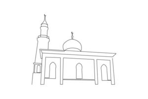 kontinuierlich einer Linie Zeichnung Kaba alharam und Moschee Konzept. Gekritzel Vektor Illustration.