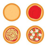 Stufen von vorbereiten Margherita Pizza. Vektor Grafik.