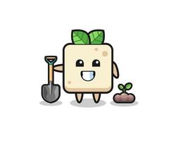 süßer Tofu-Cartoon pflanzt einen Baumsamen vektor