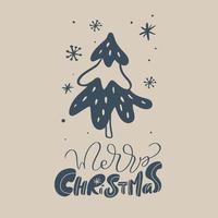 frohe weihnachten vektor monoline kalligraphischer beschriftungstext und weihnachtsgekritzel skandinavische elemente. Grußkarte für Winterurlaub Weihnachten und guten Rutsch ins neue Jahr