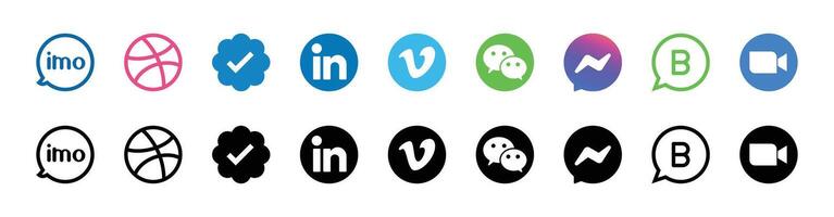 varumärke logotyp ikon uppsättning - imo, zoom, linkedin, wechat, whatsapp företag, dribbla, vimeo, Facebook budbärare symboler vektor