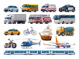einstellen von Stadt Transport Fahrzeuge. Sammlung von verschiedene Arten von Fahrzeuge. Vektor Karikatur Illustration