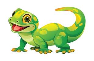 söt grön gecko tecknad serie illustration. ödla vektor isolerat på vit bakgrund