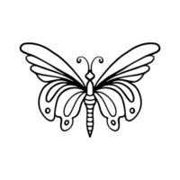 Schmetterling Linie Kunst. einfach minimal Schmetterling Linie tätowieren Symbol Logotyp. Schmetterling schwarz und Weiß Illustration Weiß Hintergrund. Schmetterling Färbung Buch vektor