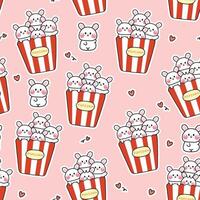 nahtlos Muster von süß Hase Popcorn mit Herz auf Rosa Hintergrund.Nagetier Tier Charakter Karikatur design.cinema.movie.snack.kawaii.vector.illustration. vektor