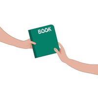 bok byta. gåva en bok. händer innehav en grön bok. värld bok dag. vektor. vektor
