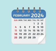 februari 2024 kalender blad. kalender 2024 i platt stil vektor