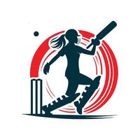 Kricket Spieler Logo weiblich Vektor Konzept