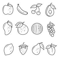 Vektor Früchte Symbol Satz, Gliederung Früchte exotisch Früchte Gliederung Linie Kunst von Früchte, Vektor Illustration