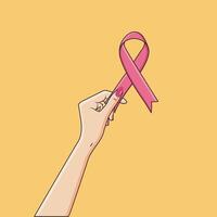 kvinna hand innehav rosa satin band bröst cancer medvetenhet begrepp onkologi vektor illustration