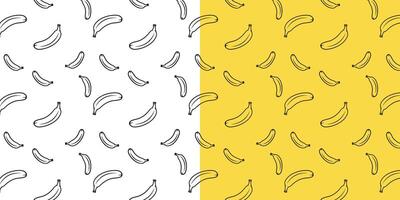 Vektor Banane Gekritzel Symbol Banane Muster nahtlos auf Weiß und Gelb Hintergrund Vektor Illustration
