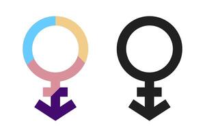 trans sex ikon uppsättning. androgynous och intersex kön identitet tecken. färgrik trans manlig tecken, tredje kön ikon. mång Färg HBTQ kön jämlikhet ikon. trans manlig kvinna symbol. vektor