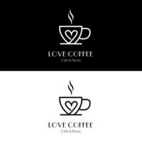 Kaffee Tasse mit Liebe Herz und Aroma Rauch zum romantisch Kaffee Geschäft Cafe Logo Design vektor