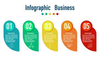 Infografik Vorlage zum Geschäft Information Präsentation. Vektor Flügel gestalten und Symbol Elemente. modern Arbeitsablauf Diagramme. Bericht planen 5 Themen