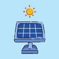 Solar- Panel mit Sonne Licht Vektor Symbol Illustration isoliert auf Platz Blau Hintergrund. einfach eben farbig Karikatur Gliederung Kunst gestylt Zeichnung.